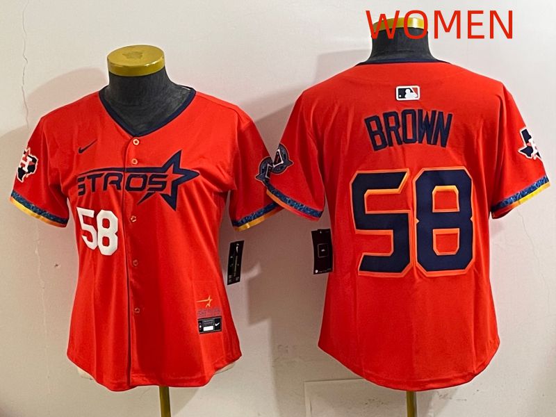 Women Houston Astros #58 Brown Orange Fourth generation Joint Name 2025 Nike MLB Jersey style 2